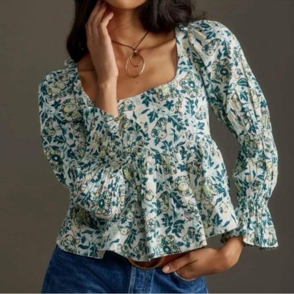 Anthropologie high quality in blue & green.
Reposhing fits like a medium.